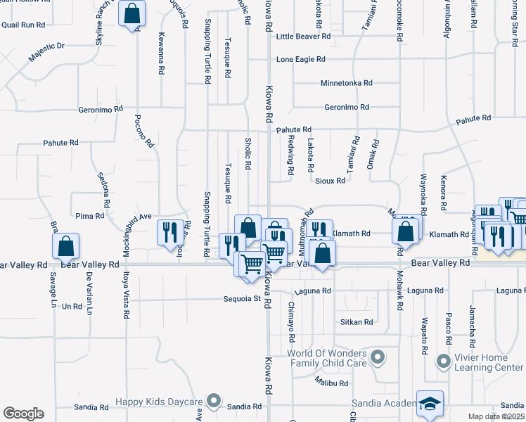 map of restaurants, bars, coffee shops, grocery stores, and more near 12263 Sholic Road in Apple Valley