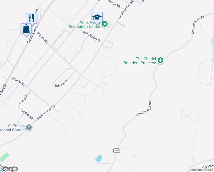 map of restaurants, bars, coffee shops, grocery stores, and more near 506 Tram Road Northeast in Fort Payne