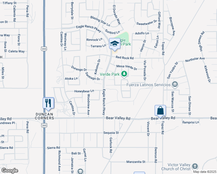 map of restaurants, bars, coffee shops, grocery stores, and more near 12533 Loma Verde Drive in Victorville