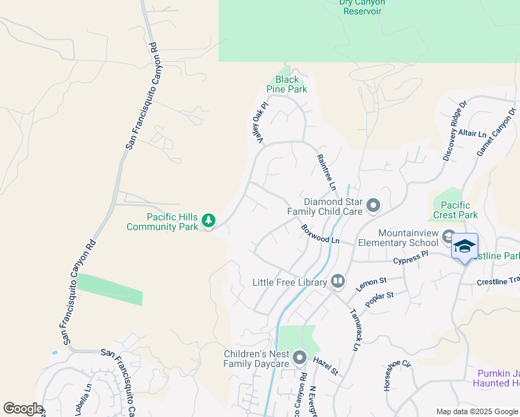 map of restaurants, bars, coffee shops, grocery stores, and more near 23032 Lowridge Place in Santa Clarita