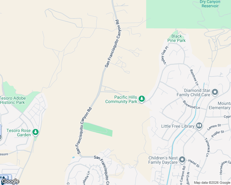 map of restaurants, bars, coffee shops, grocery stores, and more near 23097 Lowridge Place in Santa Clarita