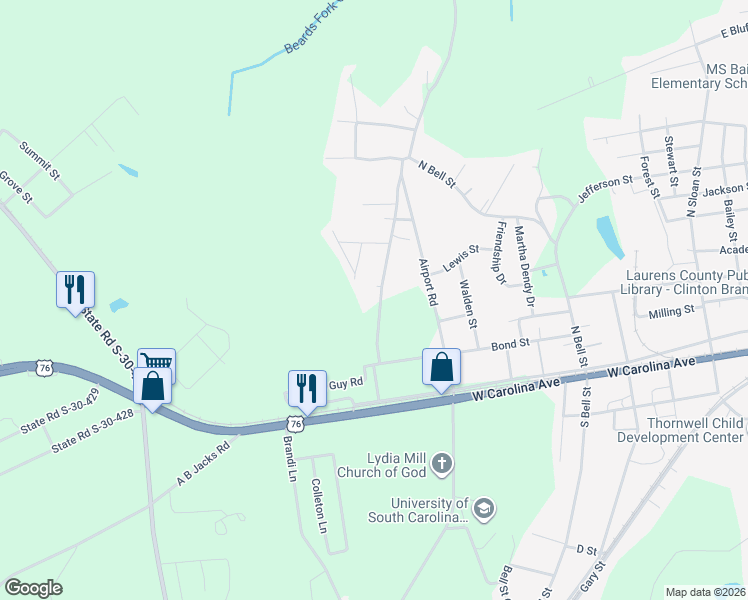 map of restaurants, bars, coffee shops, grocery stores, and more near 424 Captain Guy Rd in Clinton