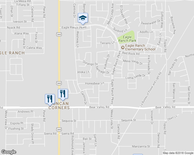 map of restaurants, bars, coffee shops, grocery stores, and more near 12301 Santiago Court in Victorville