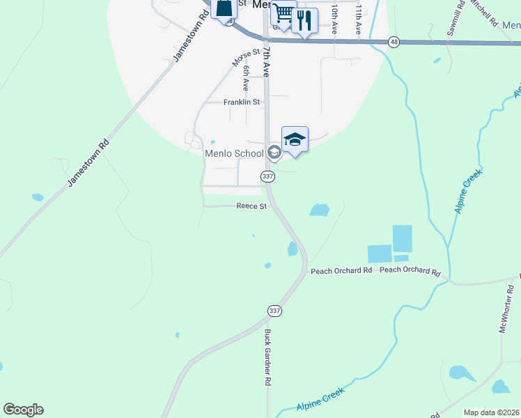 map of restaurants, bars, coffee shops, grocery stores, and more near 79 Reece Street in Menlo