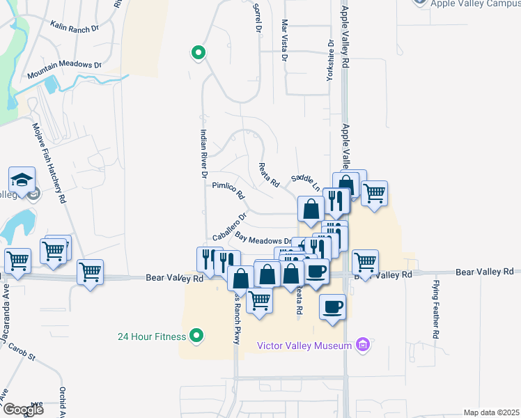 map of restaurants, bars, coffee shops, grocery stores, and more near 19060 Pimlico Road in Apple Valley
