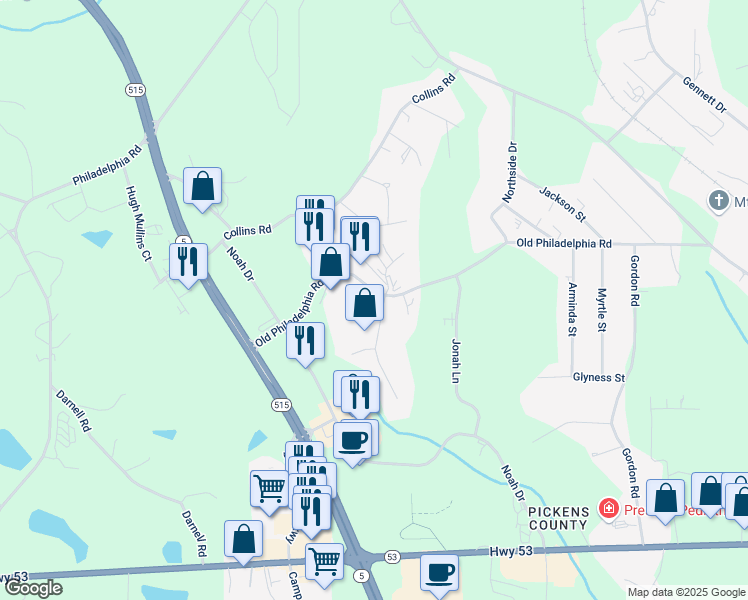 map of restaurants, bars, coffee shops, grocery stores, and more near 20 Confederate Avenue in Big Canoe
