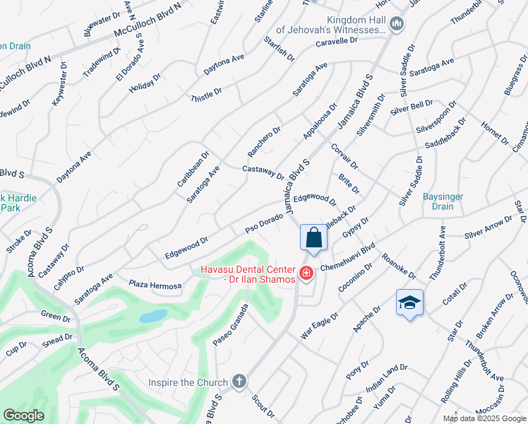 map of restaurants, bars, coffee shops, grocery stores, and more near 2860 Edgewood Drive in Lake Havasu City