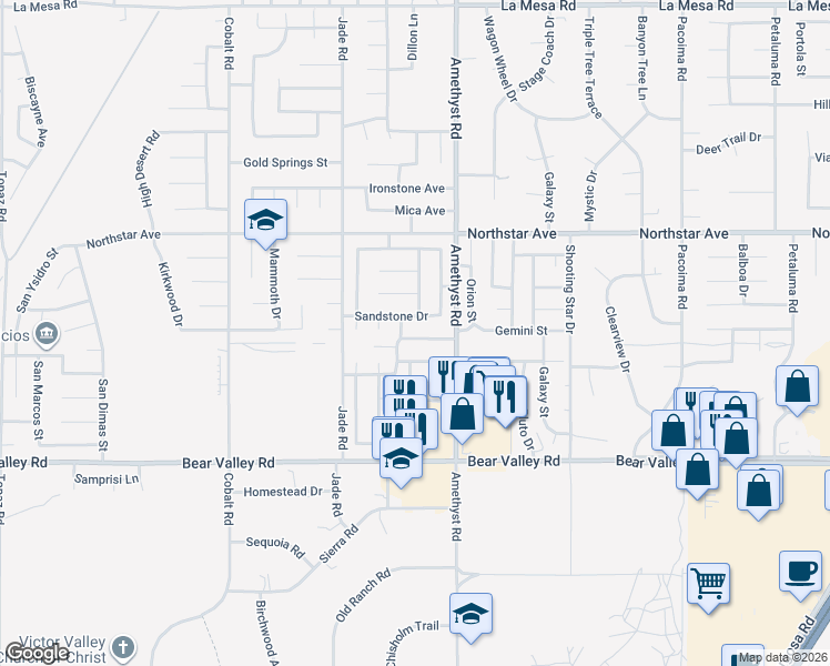 map of restaurants, bars, coffee shops, grocery stores, and more near 13630 Rockledge Drive in Victorville