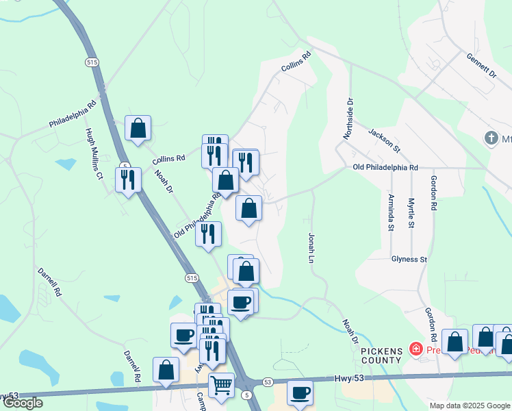 map of restaurants, bars, coffee shops, grocery stores, and more near 20 Confederate Avenue in Big Canoe