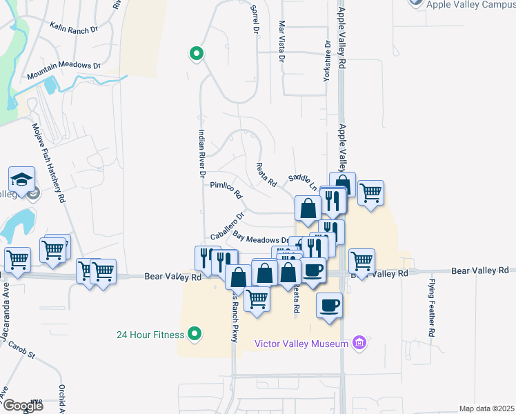 map of restaurants, bars, coffee shops, grocery stores, and more near 19060 Pimlico Road in Apple Valley