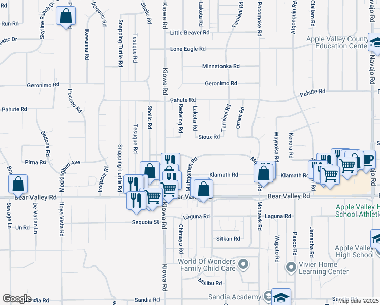 map of restaurants, bars, coffee shops, grocery stores, and more near 20990 Caddo Road in Apple Valley