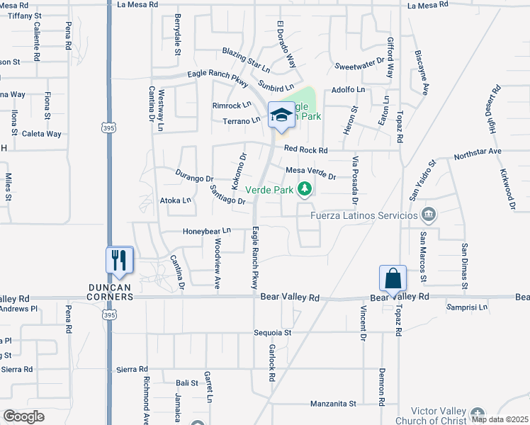map of restaurants, bars, coffee shops, grocery stores, and more near 12530 Loma Verde Drive in Victorville