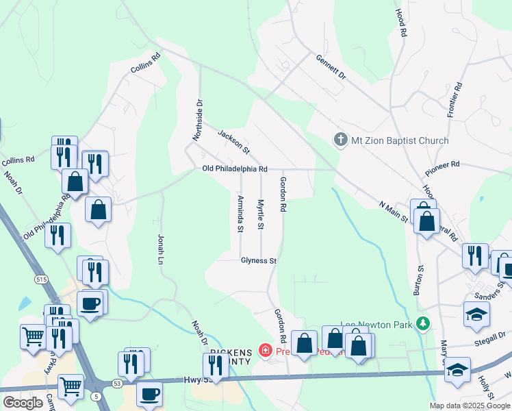 map of restaurants, bars, coffee shops, grocery stores, and more near 191 Myrtle St in Jasper