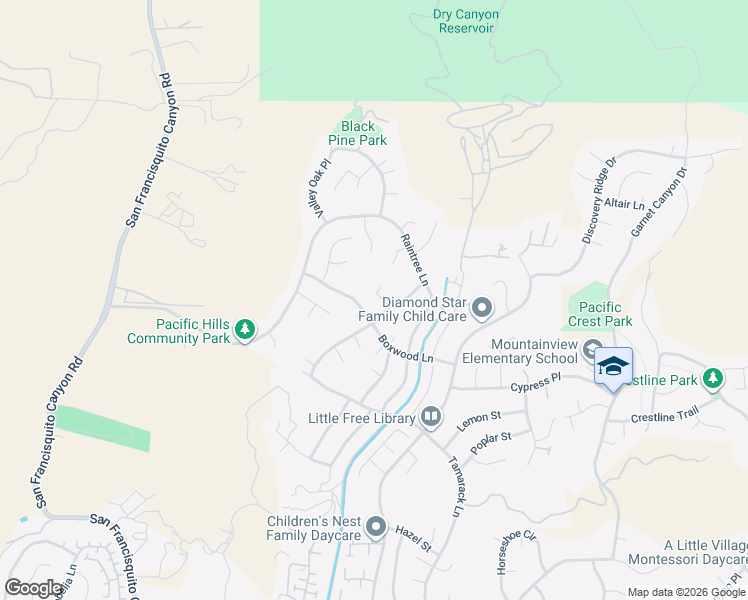 map of restaurants, bars, coffee shops, grocery stores, and more near 22814 Fir Court in Santa Clarita