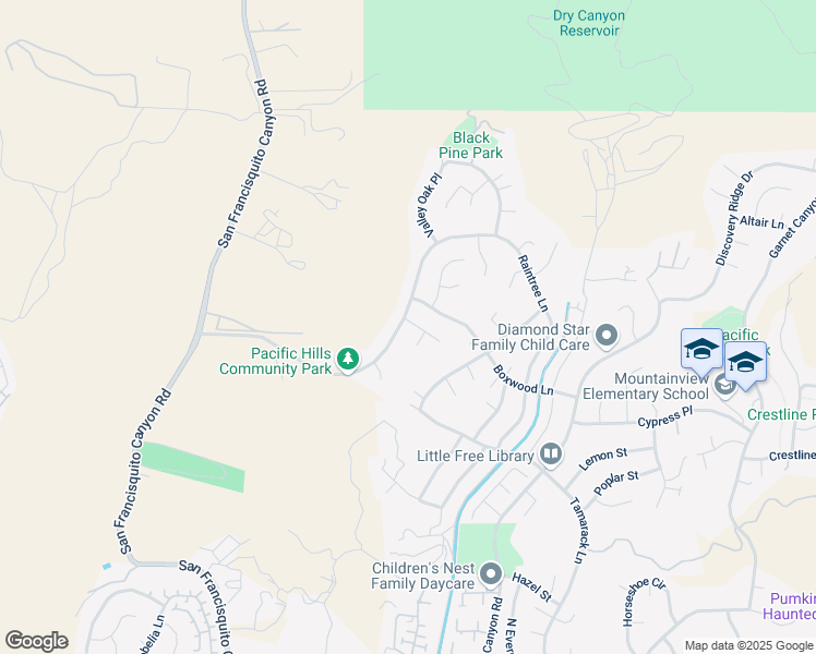 map of restaurants, bars, coffee shops, grocery stores, and more near 23032 Lowridge Place in Santa Clarita