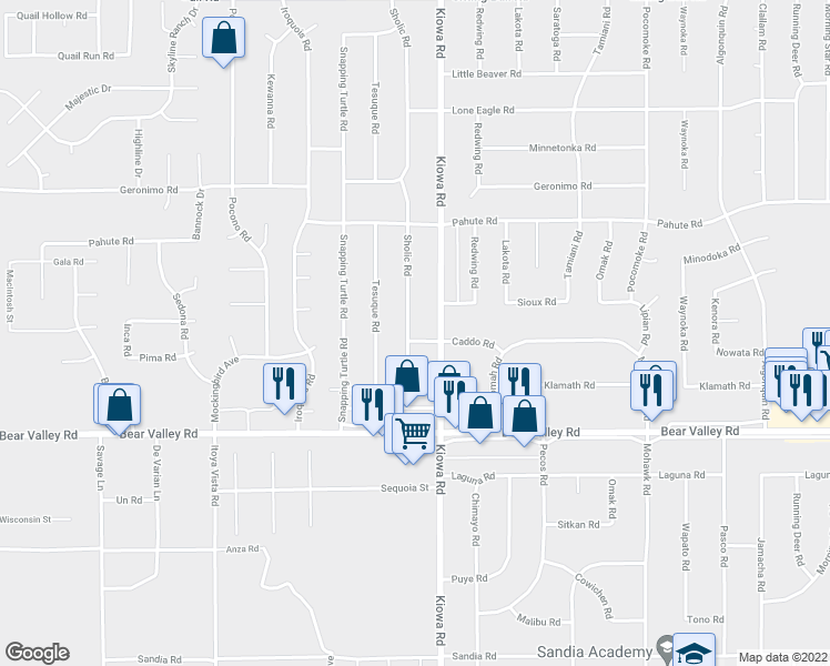 map of restaurants, bars, coffee shops, grocery stores, and more near 12263 Sholic Road in Apple Valley