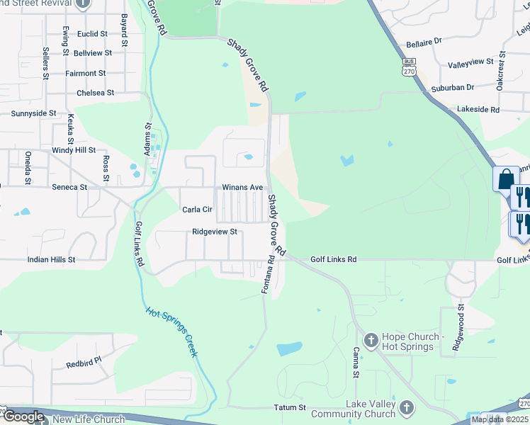 map of restaurants, bars, coffee shops, grocery stores, and more near 1 Kings Row in Hot Springs