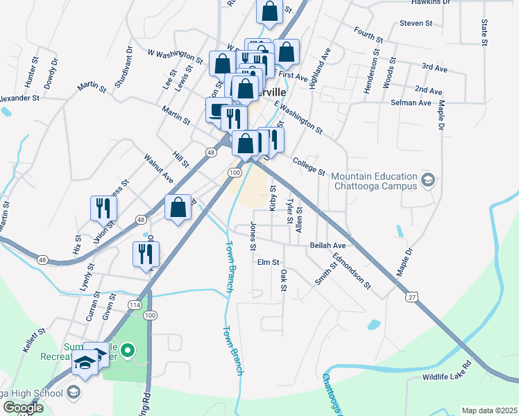 map of restaurants, bars, coffee shops, grocery stores, and more near 106 Jones Street in Summerville