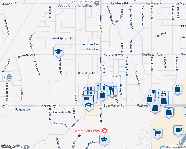 map of restaurants, bars, coffee shops, grocery stores, and more near 13637 Sandstone Drive in Victorville