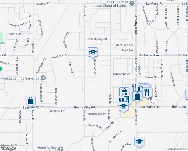 map of restaurants, bars, coffee shops, grocery stores, and more near 13347 Kirkwood Drive in Victorville