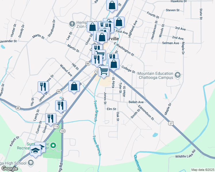 map of restaurants, bars, coffee shops, grocery stores, and more near 106 Jones Street in Summerville
