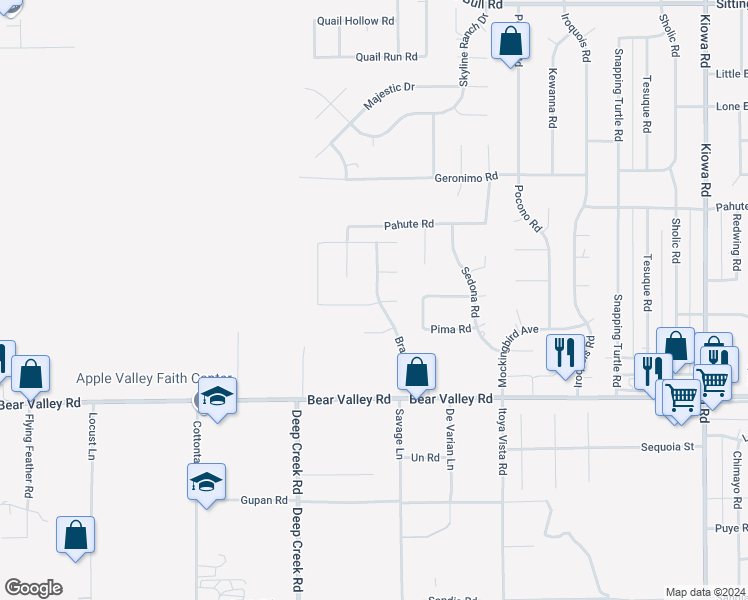 map of restaurants, bars, coffee shops, grocery stores, and more near 12302 Braeburn Road in Apple Valley