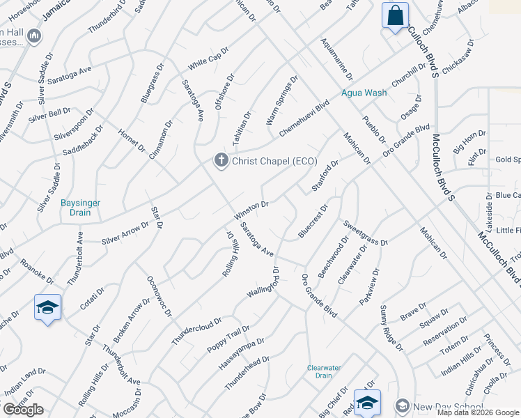 map of restaurants, bars, coffee shops, grocery stores, and more near 3480 Winston Circle in Lake Havasu City