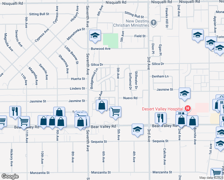map of restaurants, bars, coffee shops, grocery stores, and more near 12321 Glenwood Lane in Victorville