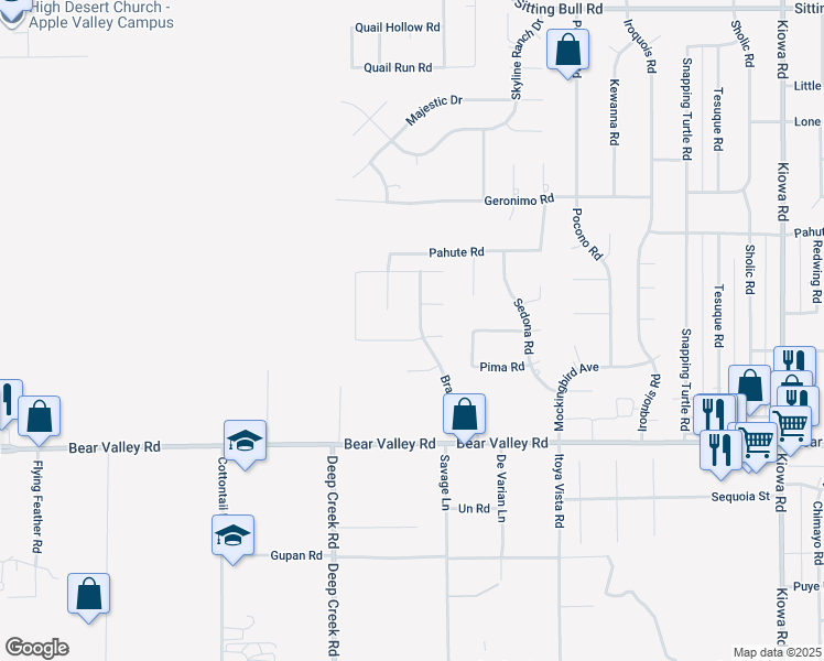 map of restaurants, bars, coffee shops, grocery stores, and more near 12302 Braeburn Road in Apple Valley