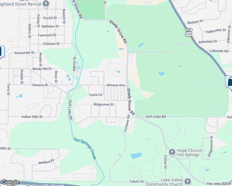 map of restaurants, bars, coffee shops, grocery stores, and more near 4 Manchester Lane in Hot Springs