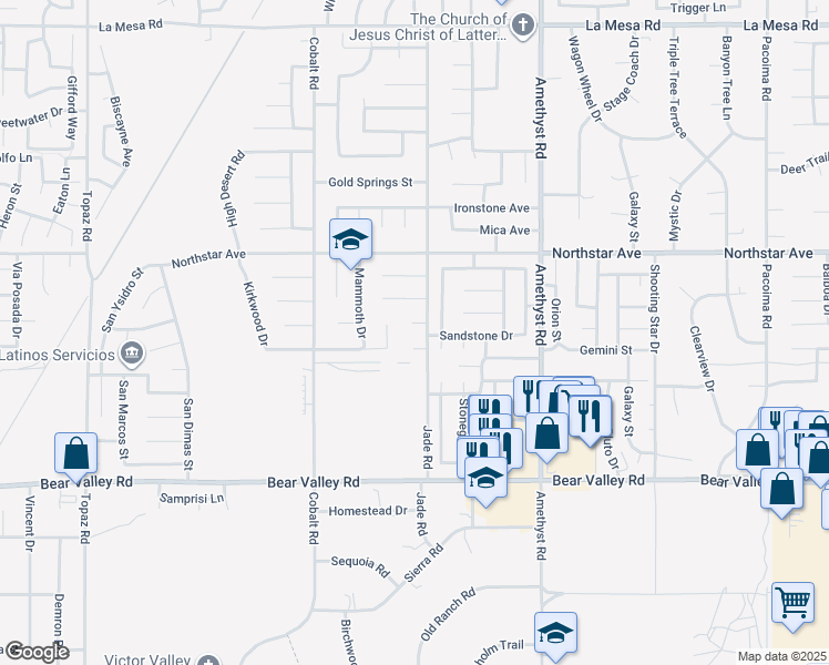 map of restaurants, bars, coffee shops, grocery stores, and more near 13475 Big Sky Court in Victorville
