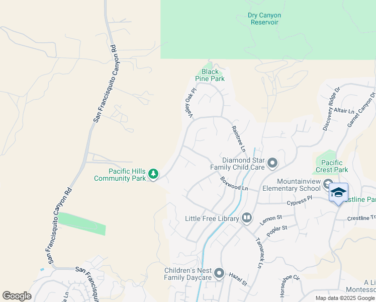 map of restaurants, bars, coffee shops, grocery stores, and more near 22936 Boxwood Lane in Santa Clarita