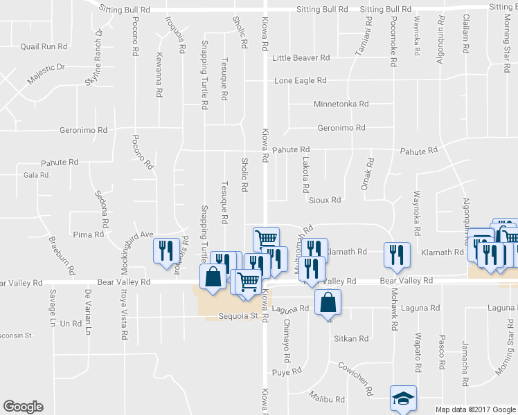 map of restaurants, bars, coffee shops, grocery stores, and more near 12263 Sholic Road in Apple Valley