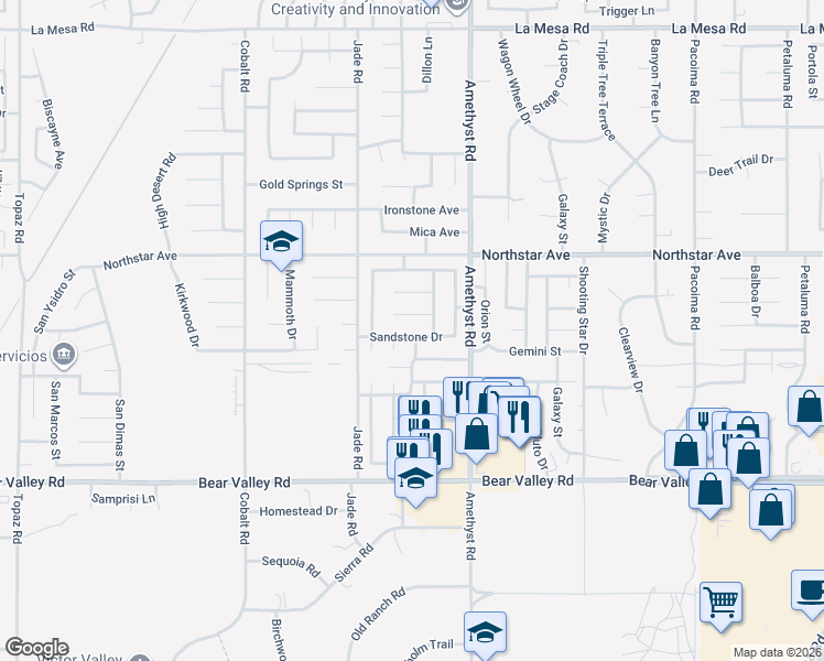 map of restaurants, bars, coffee shops, grocery stores, and more near 13630 Rockledge Drive in Victorville