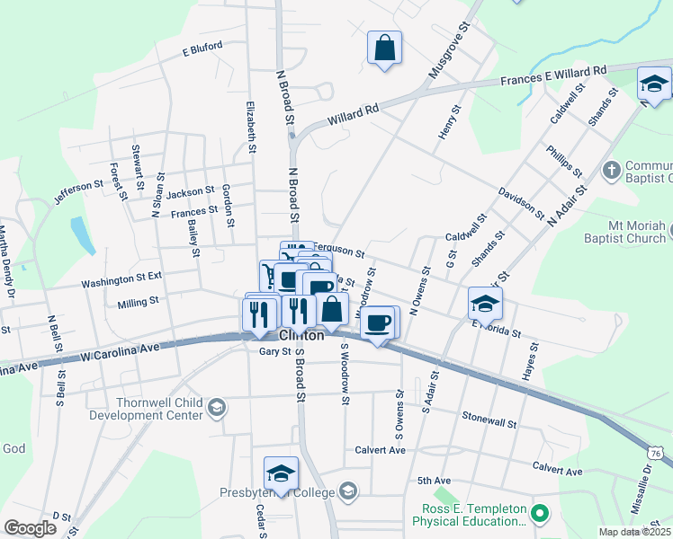 map of restaurants, bars, coffee shops, grocery stores, and more near 113 Enterprise Street in Clinton