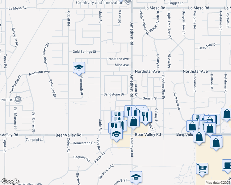 map of restaurants, bars, coffee shops, grocery stores, and more near 13630 Rockledge Drive in Victorville