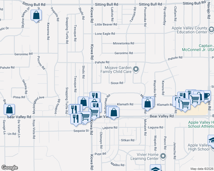 map of restaurants, bars, coffee shops, grocery stores, and more near 12352 Lakota Road in Apple Valley