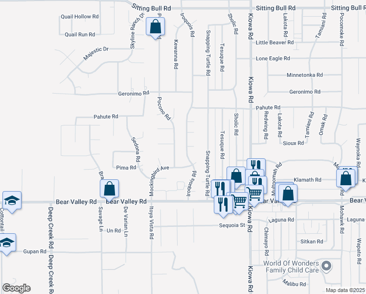 map of restaurants, bars, coffee shops, grocery stores, and more near 12310 Iroquois Road in Apple Valley