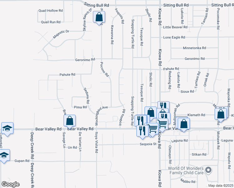 map of restaurants, bars, coffee shops, grocery stores, and more near 12310 Iroquois Road in Apple Valley