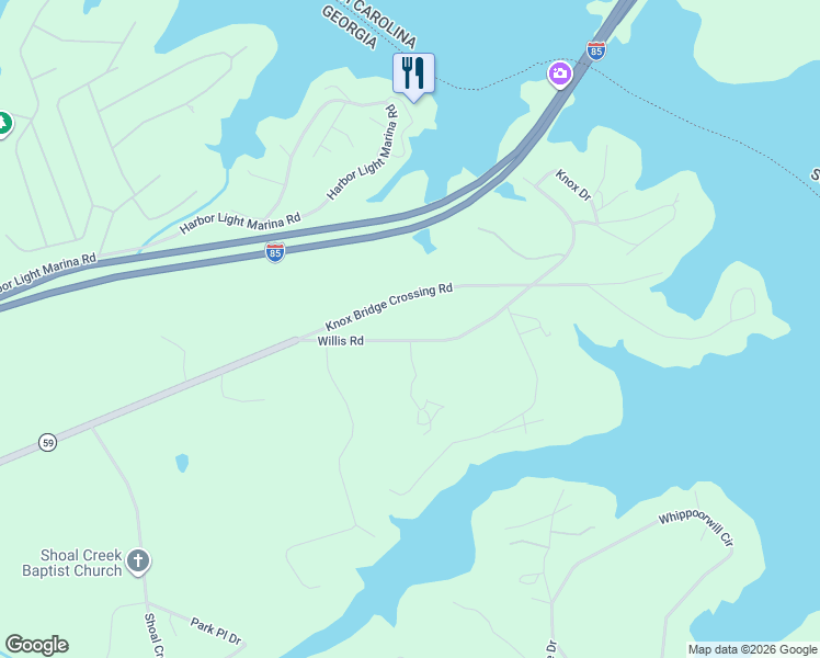 map of restaurants, bars, coffee shops, grocery stores, and more near 332 Willis Road in Lavonia