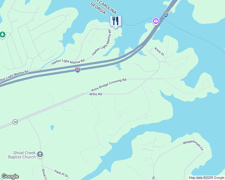 map of restaurants, bars, coffee shops, grocery stores, and more near 332 Willis Road in Lavonia