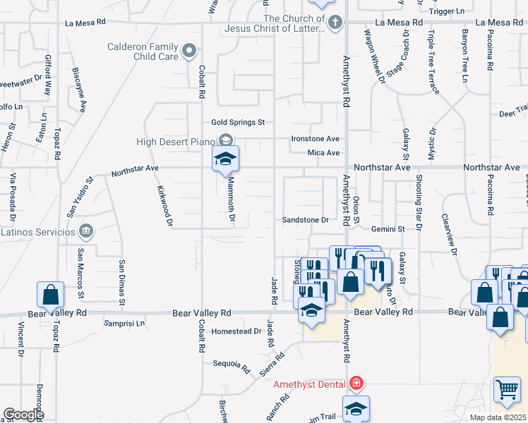 map of restaurants, bars, coffee shops, grocery stores, and more near 13499 Big Sky Court in Victorville