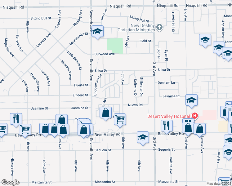 map of restaurants, bars, coffee shops, grocery stores, and more near 12347 Glenwood Lane in Victorville