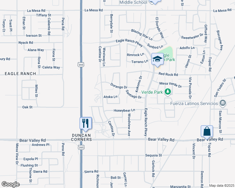 map of restaurants, bars, coffee shops, grocery stores, and more near 12378 Ravenna Lane in Victorville