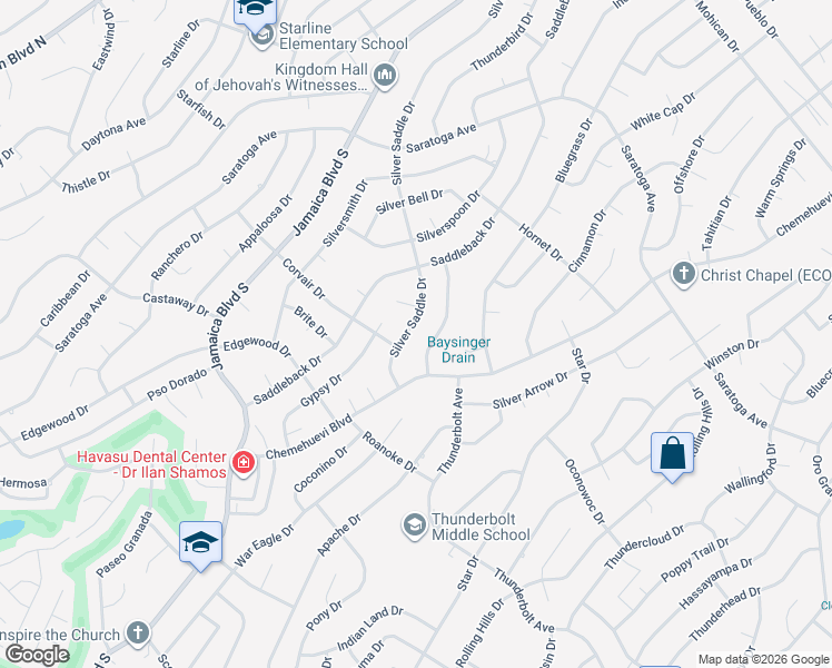 map of restaurants, bars, coffee shops, grocery stores, and more near 3041 Silver Saddle Dr in Lake Havasu City