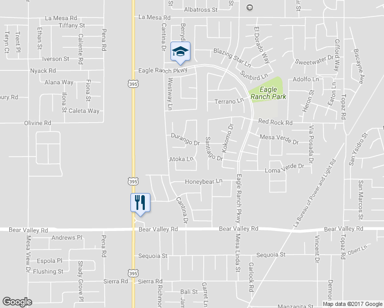 map of restaurants, bars, coffee shops, grocery stores, and more near 12414 Ravenna Lane in Victorville