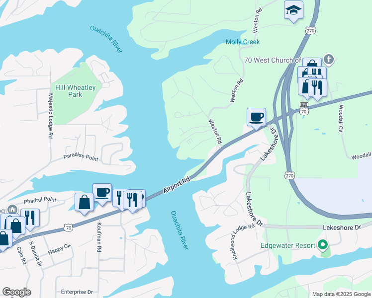 map of restaurants, bars, coffee shops, grocery stores, and more near 740 Weston Road in Hot Springs