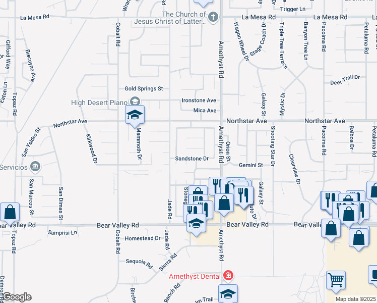 map of restaurants, bars, coffee shops, grocery stores, and more near 13561 Limestone Circle in Victorville