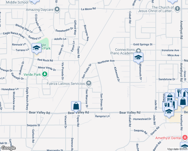 map of restaurants, bars, coffee shops, grocery stores, and more near 13028 San Joaquin Drive in Victorville