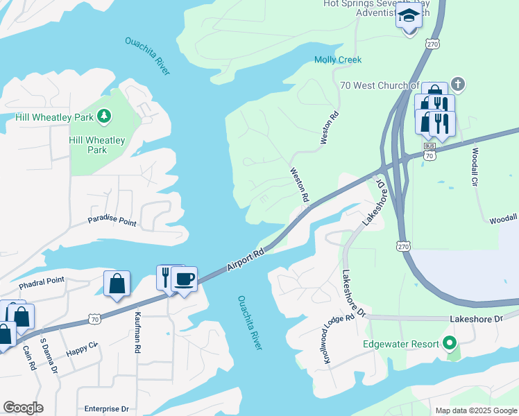 map of restaurants, bars, coffee shops, grocery stores, and more near 740 Weston Road in Hot Springs